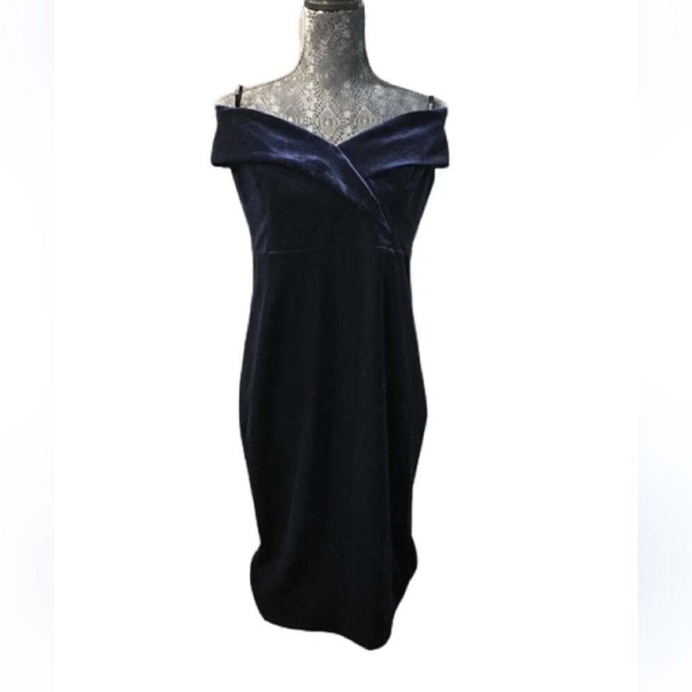 Bardot Navy Velvet Off-the-Shoulder Dress